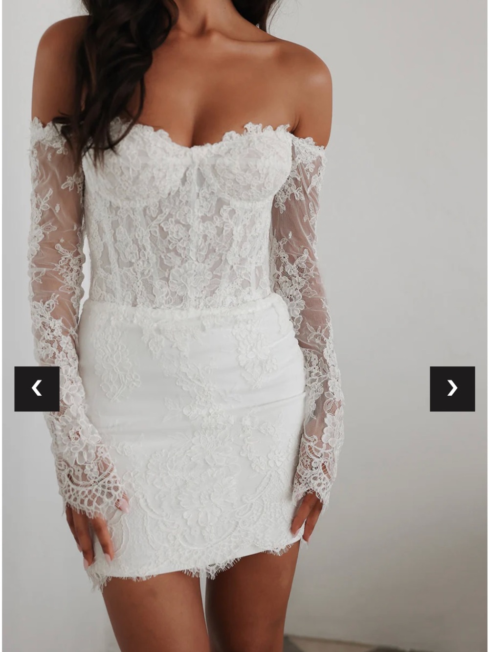 UNTAMED PETALS White Off-Shoulder Lace Long Sleeve Mini Dress